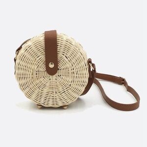 Round Woven Straw Crossbody Bag
